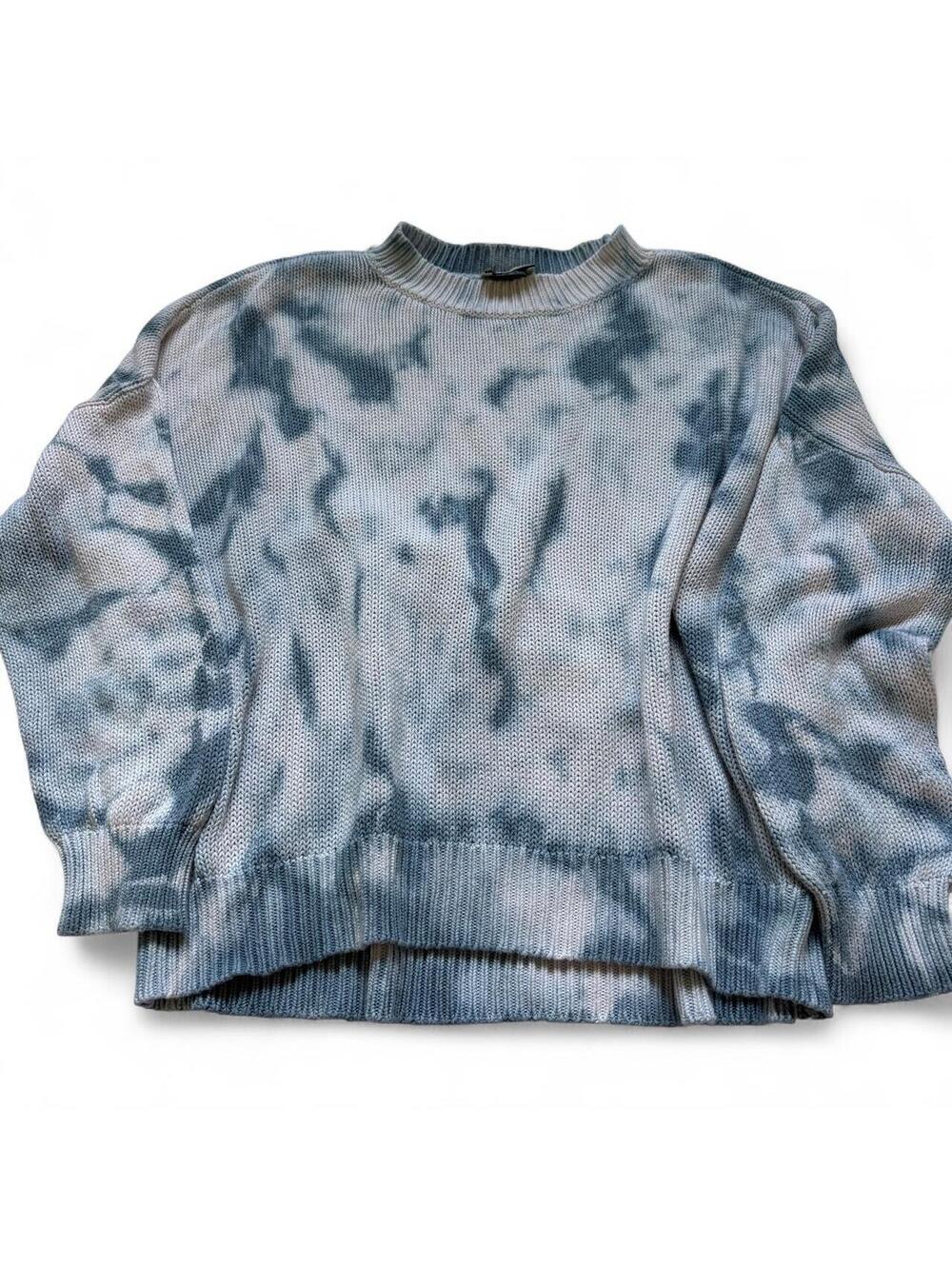 Show Me Your MuMu Blue and White Tie-Dye Crewneck Sweater, Women's XL